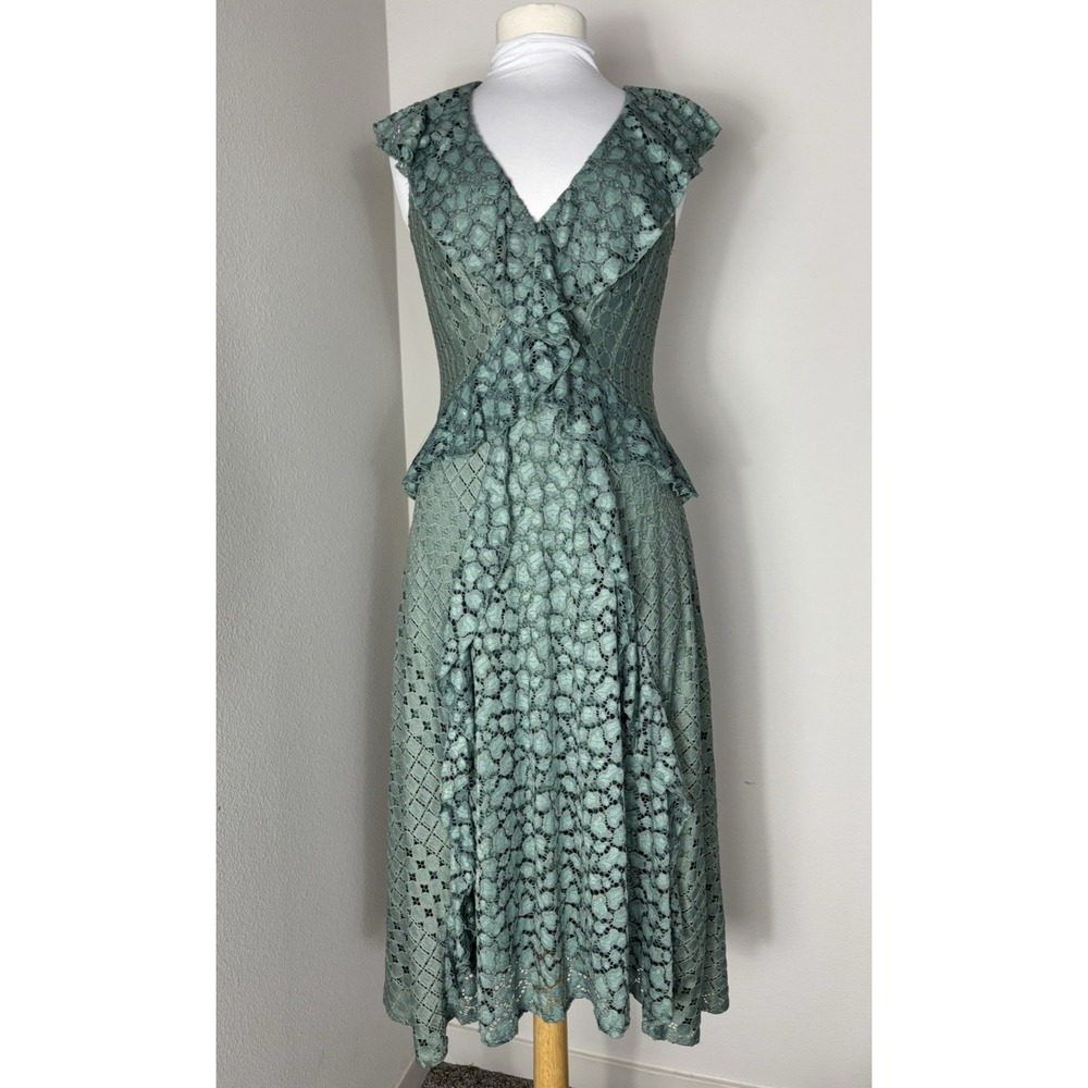 By Anthropologie  Antoinette Ruffle Lace Sleeveless Midi Dress Mint Green Sz 10